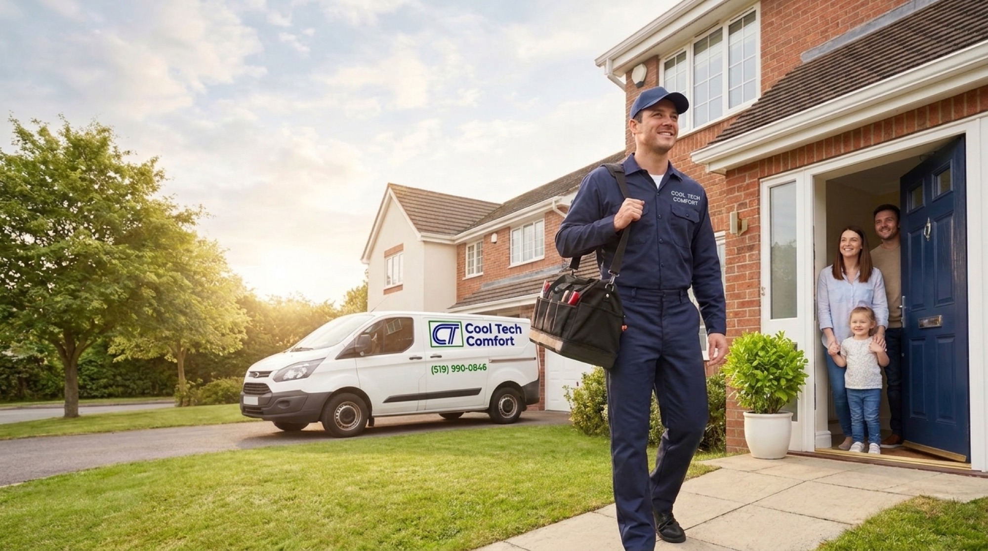 Cool Tech Comfort technician arriving at a Windsor home in the morning